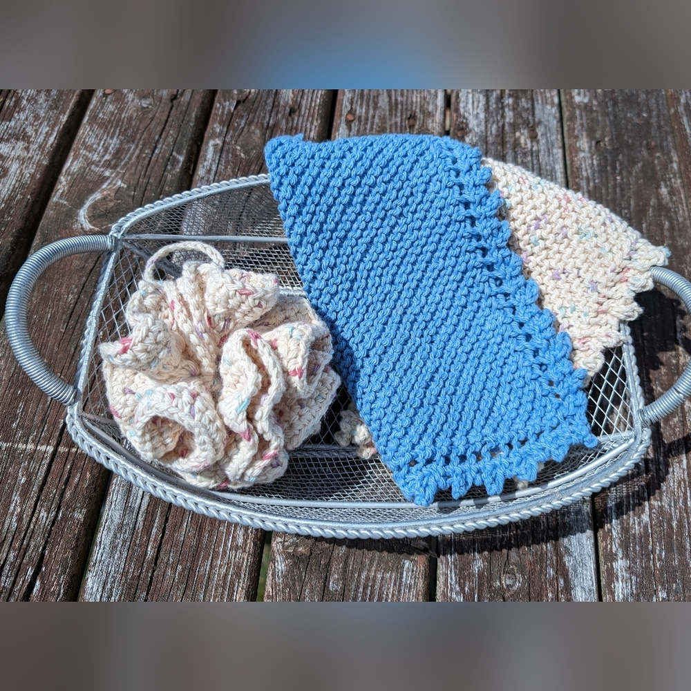 100% Cotton WaahCloths and Shower Pouf Set